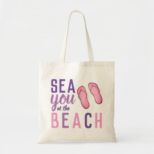 Sea you at the Beach Purple  Pink Flip Flop Summer Tote Bag