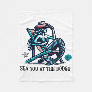 Sea You At The Rodeo Mermaid And Cowboy Hat Summer Fleece Blanket