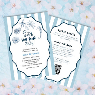 Sea You Soon Baby Blue Seashells Cute Baby Shower  Invitation