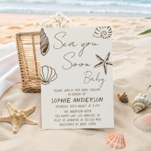Sea You Soon Baby Boho Coastal Baby Shower Invitation