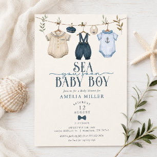 Sea You Soon Baby Boy Clothesline Baby Shower Invitation
