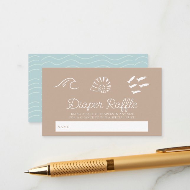 Sea You Soon Baby Brown Diaper Raffle Ticket Enclosure Card (Front/Back In Situ)