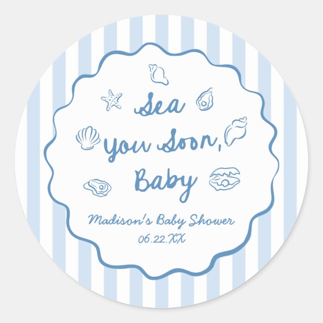 Sea You Soon Baby Coastal Baby Shower Classic Round Sticker (Front)