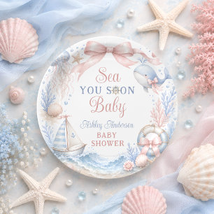 Sea You Soon Baby Coastal Baby Shower Paper Plate