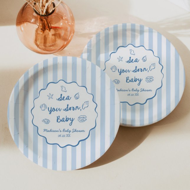 Sea You Soon Baby Coastal Baby Shower Paper Plate (Creator Uploaded)