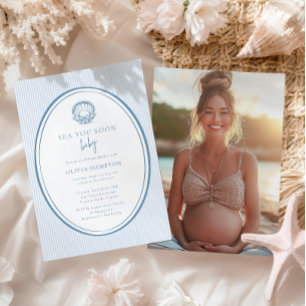 Sea You Soon Baby Coastal Blue Photo Baby Shower Invitation