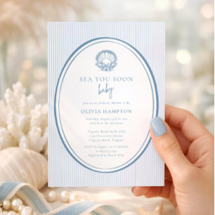 Sea You Soon Baby Coastal Blue Photo Baby Shower Invitation