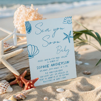 Sea You Soon Baby Coastal Seashell Baby Shower Invitation