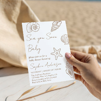 Sea You Soon Baby Coastal Seashell Baby Shower Invitation