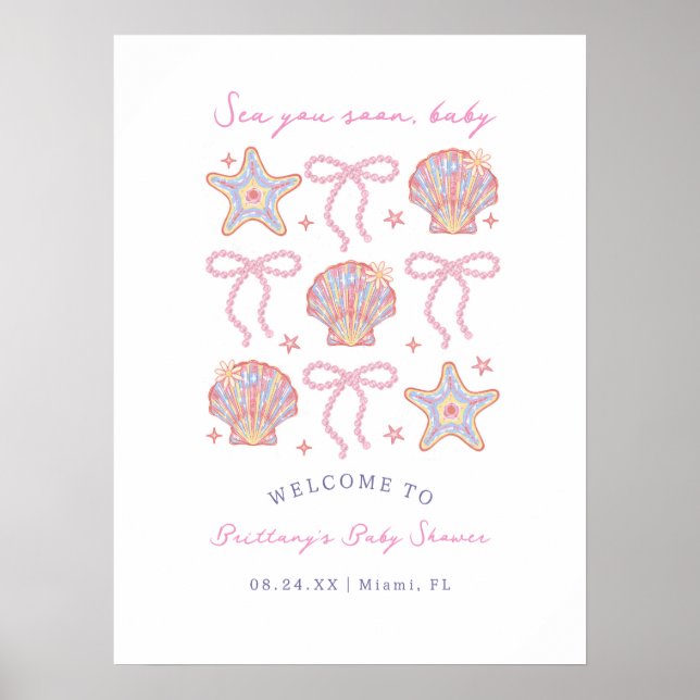 Sea You Soon Baby Girl Baby Shower Welcome Poster (Front)
