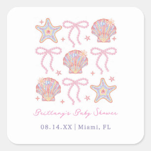 Sea You Soon Baby Girl Coastal Baby Shower  Square Sticker