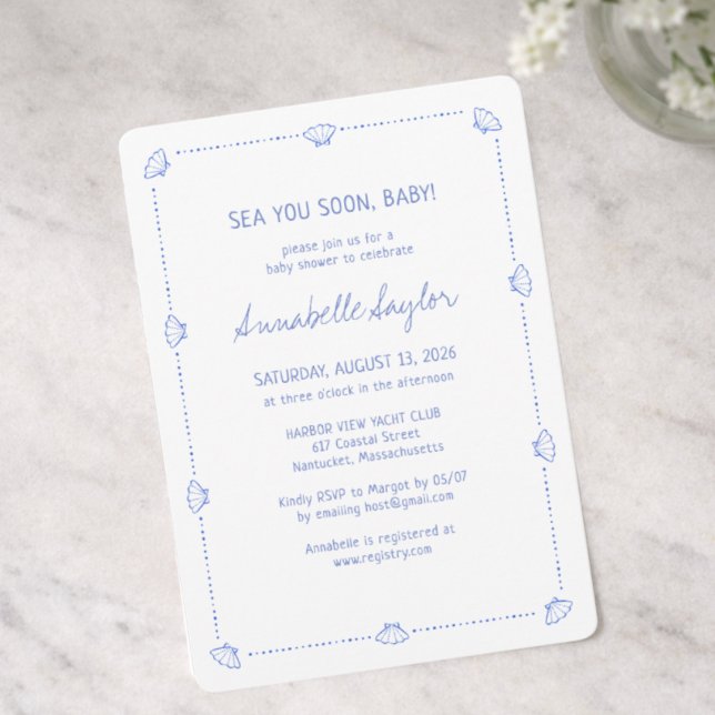 Sea You Soon Baby Hand Drawn Seashells Baby Shower Invitation (Creator Uploaded)
