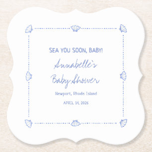 Sea You Soon Baby Hand Drawn Seashells Baby Shower Paper Coaster