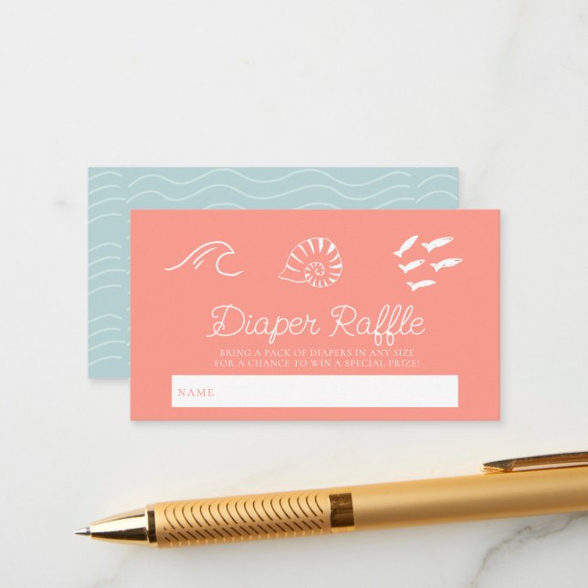 Sea You Soon Baby Pink Diaper Raffle Ticket Enclosure Card (Front/Back In Situ)