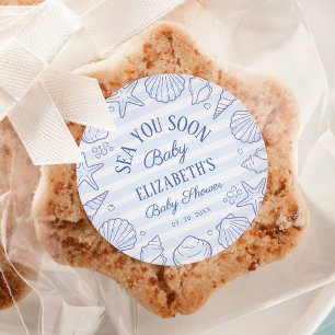 Sea You Soon Baby, Seashell Coastal Baby Shower Classic Round Sticker