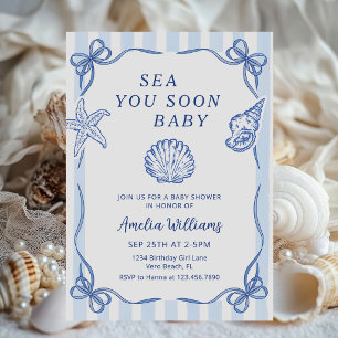 Sea You Soon, Baby Seashell Coastal Baby Shower Invitation