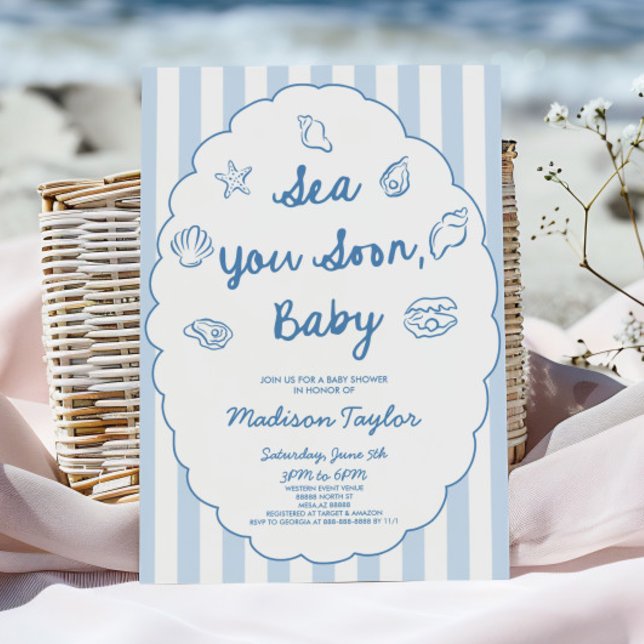 Sea You Soon, Baby Seashell Coastal Baby Shower Invitation (Creator Uploaded)