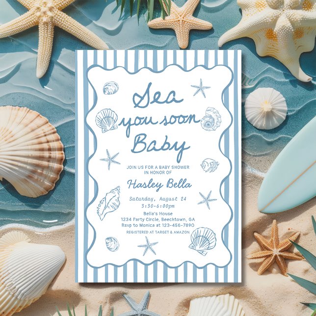 Sea You Soon Baby Seashell Coastal Baby Shower Invitation (Creator Uploaded)