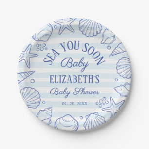 Sea You Soon Baby, Seashell Coastal Baby Shower Paper Plate