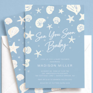 Sea You Soon Baby Shower Blue Coastal Invitation