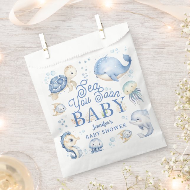Sea You Soon Baby Shower Boy Blue Ocean Favour Bags (Clipped)