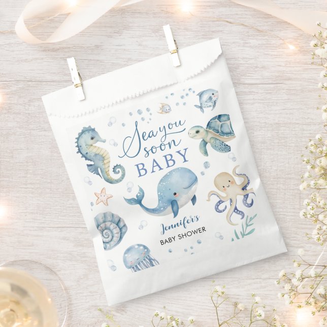 Sea You Soon Baby Shower Boy Blue Ocean Favour Bags (Clipped)