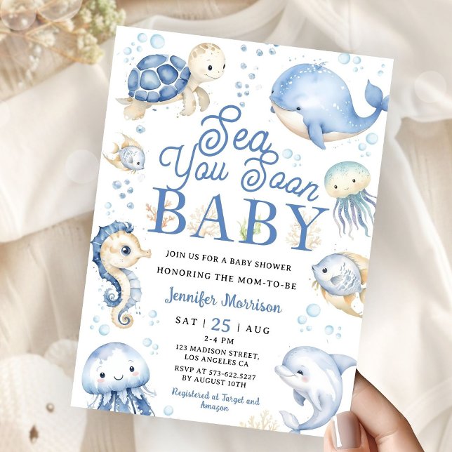 Sea You Soon Baby Shower Boy Blue Ocean   Invitation (Creator Uploaded)