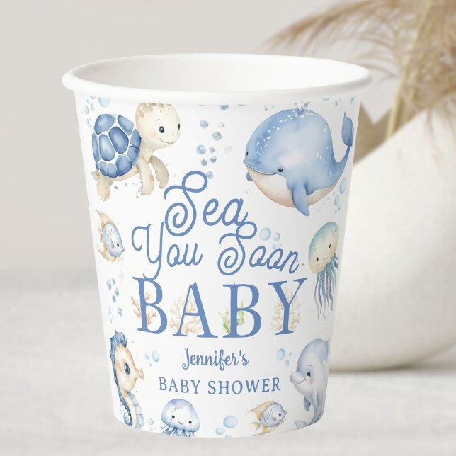 Sea You Soon Baby Shower Boy Blue Ocean Paper Cups (Creator Uploaded)