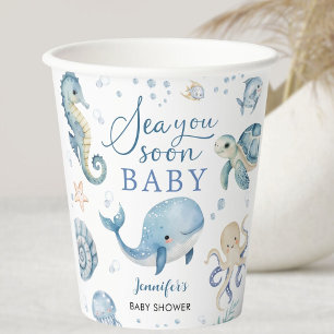 Sea You Soon Baby Shower Boy Blue Ocean Paper Cups