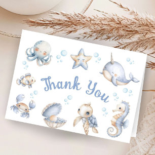 Sea You Soon Baby Shower Boy Folded Thank You Card