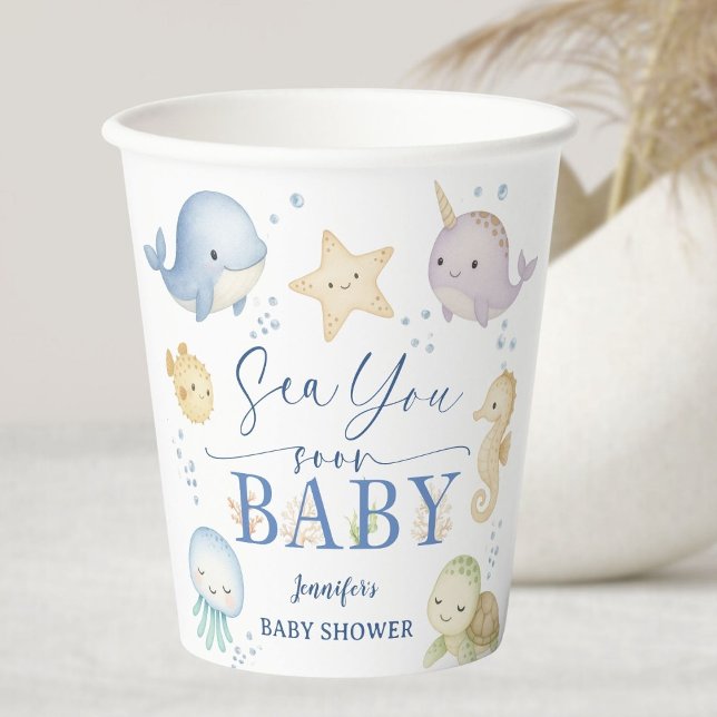 Sea You Soon Baby Shower Boy Ocean Paper Cups (Creator Uploaded)