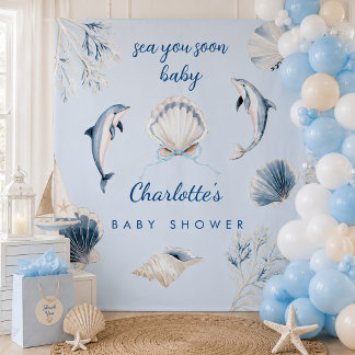 Sea you soon Baby Shower Coastal Backdrop Tapestry