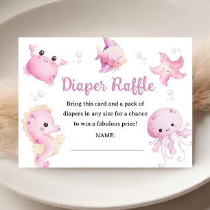 Sea You Soon Baby Shower Girl Pink Diaper Raffle Enclosure Card