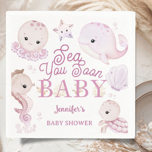 Sea You Soon Baby Shower Girl Pink Ocean Napkin