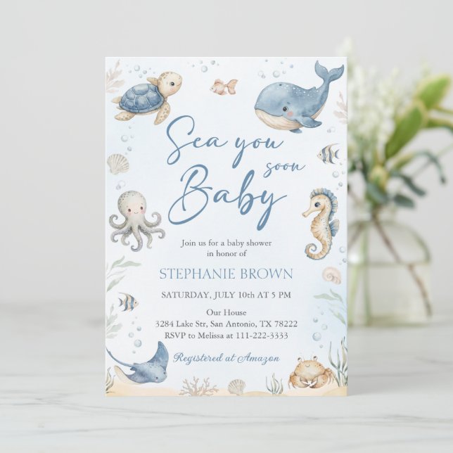 Sea You Soon Baby Shower Invitation (Standing Front)
