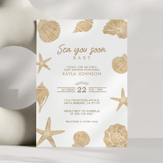 Sea You Soon Baby Shower Minimalist Boho Seashell Invitation