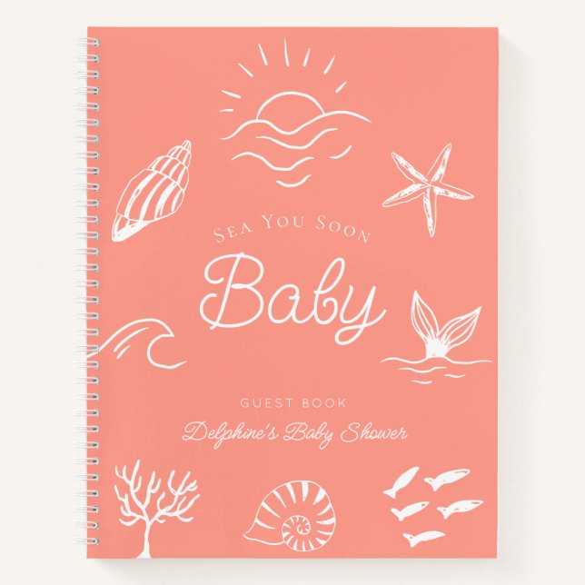 Sea You Soon Baby Shower Pink Guest Book (Front)