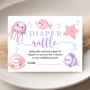 Sea You Soon Baby Shower Pink Ocean Diaper Raffle Enclosure Card