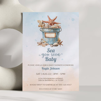 Sea You Soon Baby Shower Rustic Watercolor Coastal Invitation