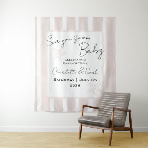 Sea You Soon Baby Shower Vertical Stripes Backdrop Tapestry