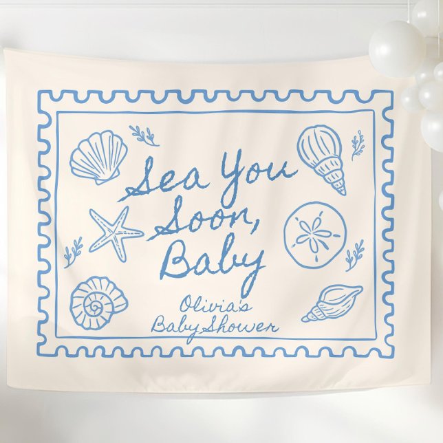 Sea You Soon Baby Shower Welcome Sign Custom Ocean Tapestry (Creator Uploaded)