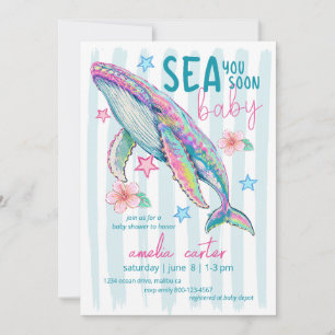 Sea You Soon Baby Shower Whale Coastal Ocean Beach Invitation