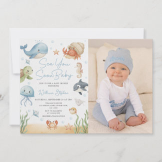 Sea You Soon Baby Under the Sea Photo Baby Shower  Invitation