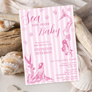 Sea You Soon Baby Vintage Mermaid Pink Baby Shower Invitation