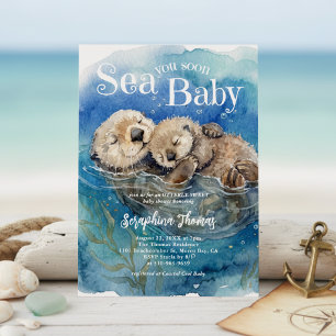 Sea You Soon Baby Watercolor Otter Baby Shower Invitation