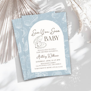 Sea You Soon Blue Coastal Baby Shower Invitation