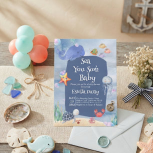 Sea You Soon blue Ocean Animals Baby Shower Invitation