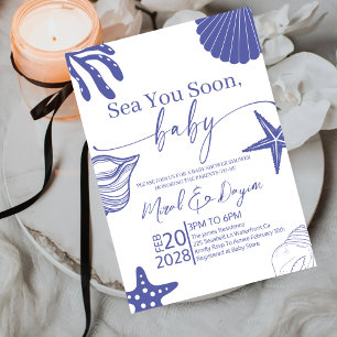 Sea You Soon Blue Scallop Shell Boy Baby Shower  Invitation