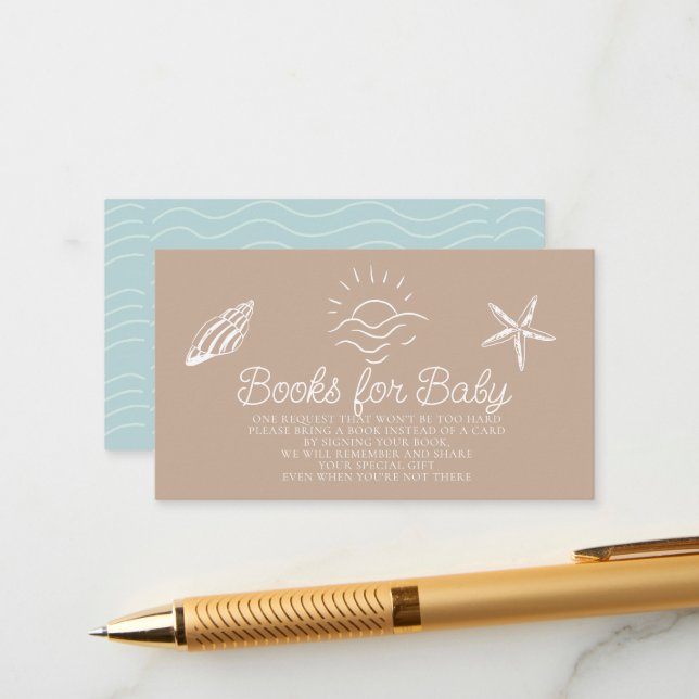 Sea You Soon Brown Baby Shower Book Request Enclosure Card (Front/Back In Situ)