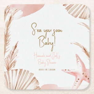 Sea You Soon Coastal Boho Baby Shower Coasters